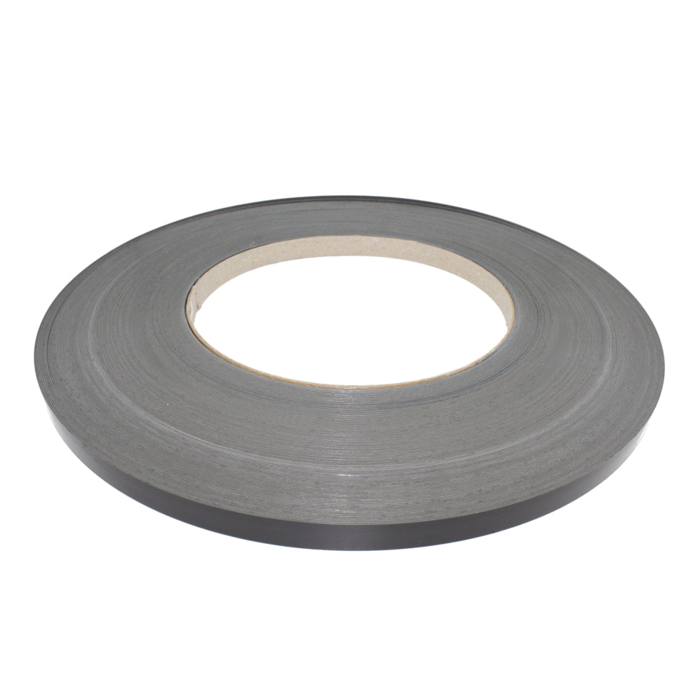 Roll of Anthracite high-gloss edge banding, color matched to Panelia Camsan HG Anthracite SL-10 laminate, thickness 0.4mm-1mm, length 492ft-600ft, width 7/8" to 1-5/8"